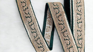 Art Silk Trim Gold Floral Embroidered Sequins Trim, Decorative Trim, Indian Sari Border